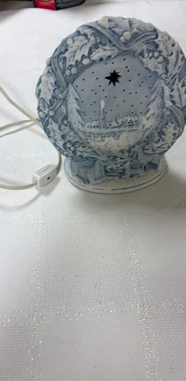 Ceramic Blue & White Vintage Electric Table Lamp with Holiday Design